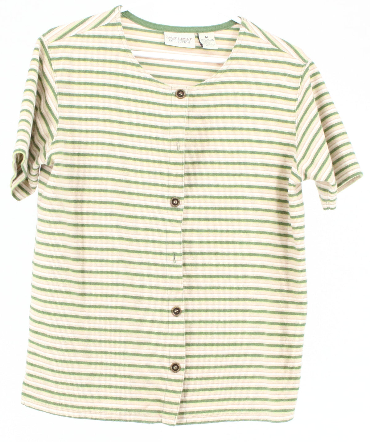 Classic Elements Collection Beige & Green Horizontal Striped Button-up Top