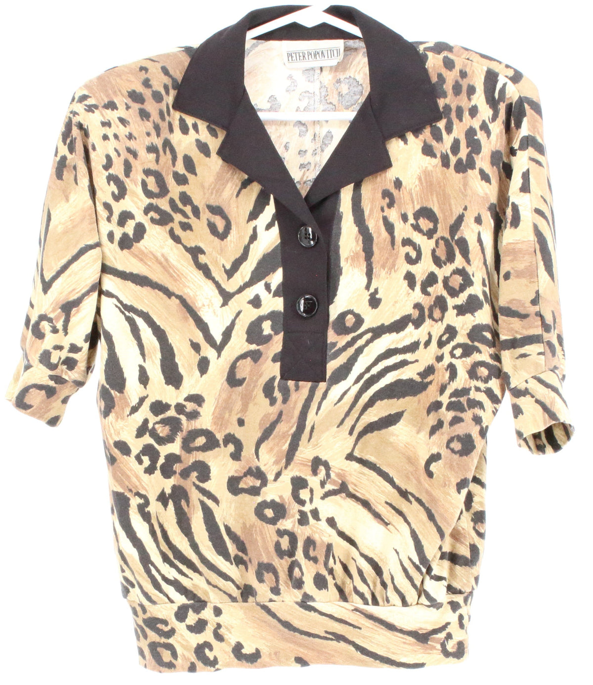 Peter Popovitch Cheetah Print Buttoned Top With Shoulder Pads