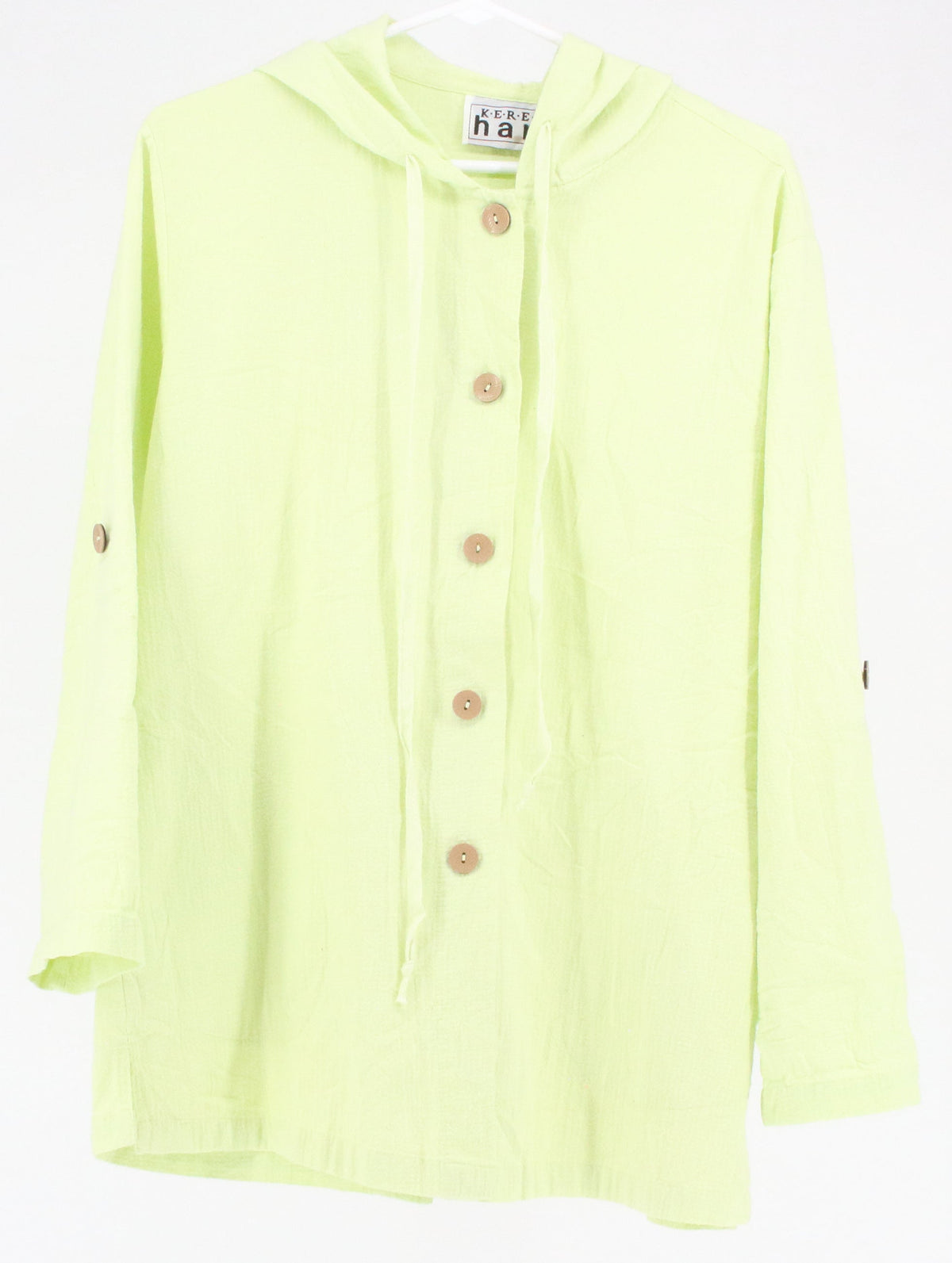 Keren Hart Green Button-Up Hooded Blouse
