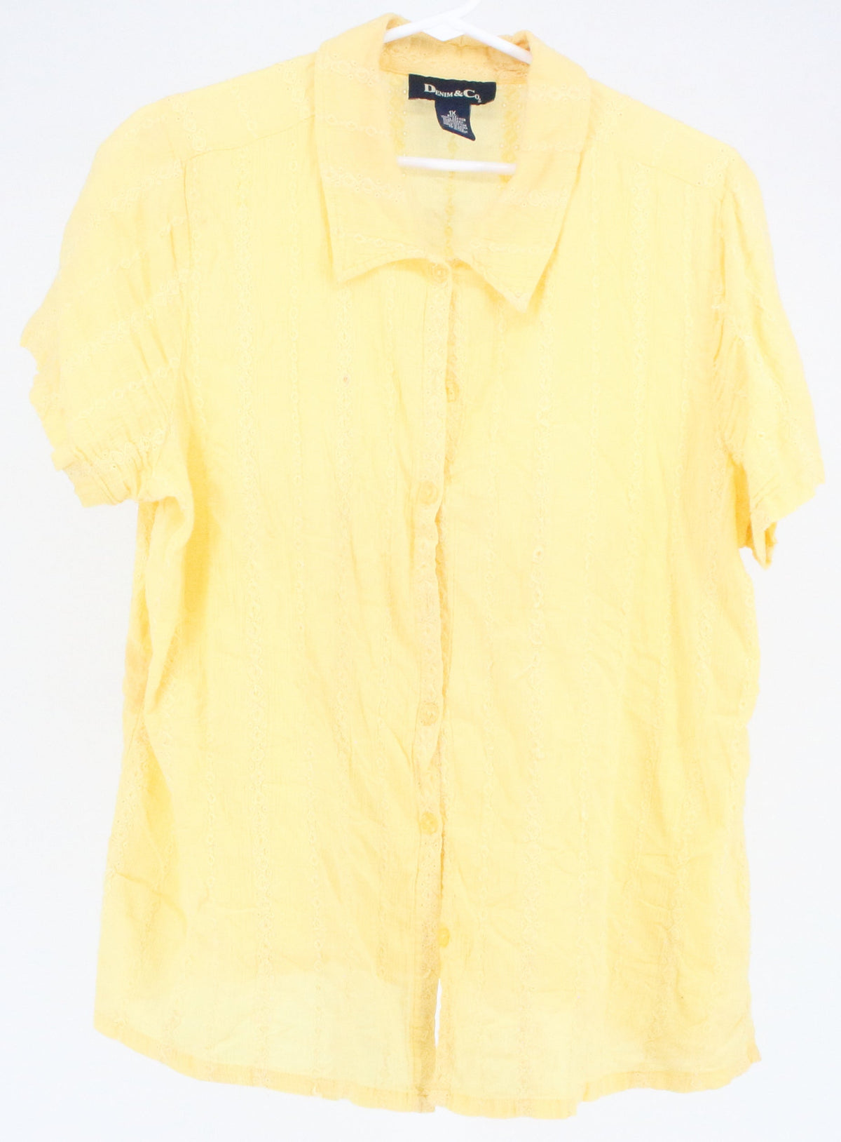 Denim & Co Yellow Embroidered Short Sleeve Blouse