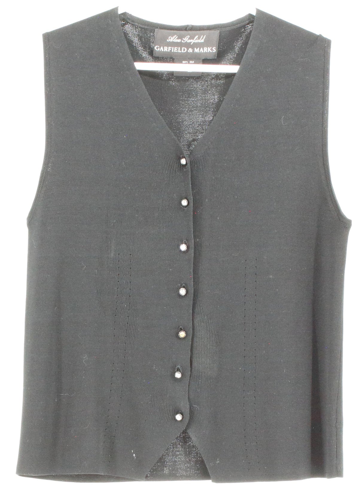 Alex Garfield Garfield & Marks Black V-Neck Button-Up Sleeveless Blouse