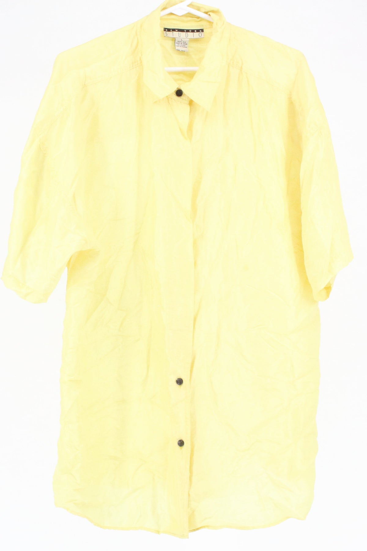 New York Studios Yellow Button Up Short Sleeve Silk Shirt
