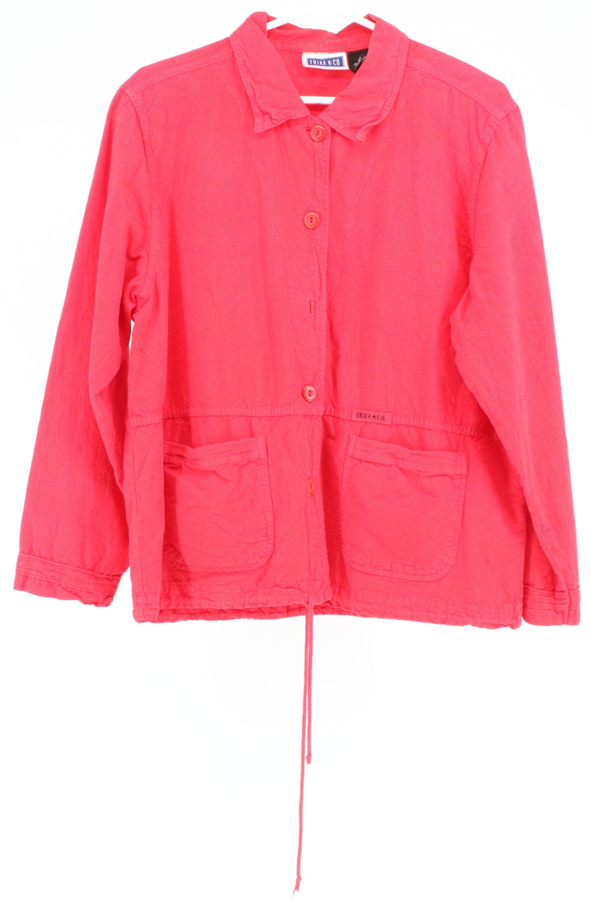 Erika & Co Red Front Pockets Button-Up Long Sleeve Shirt