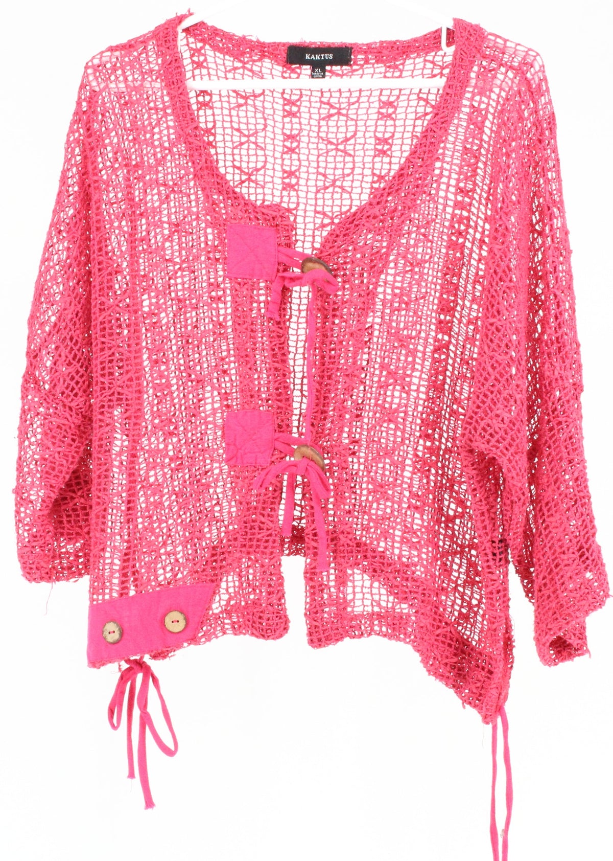 Kaktus Pink Knitted Button-Up Front Cropped Cardigan