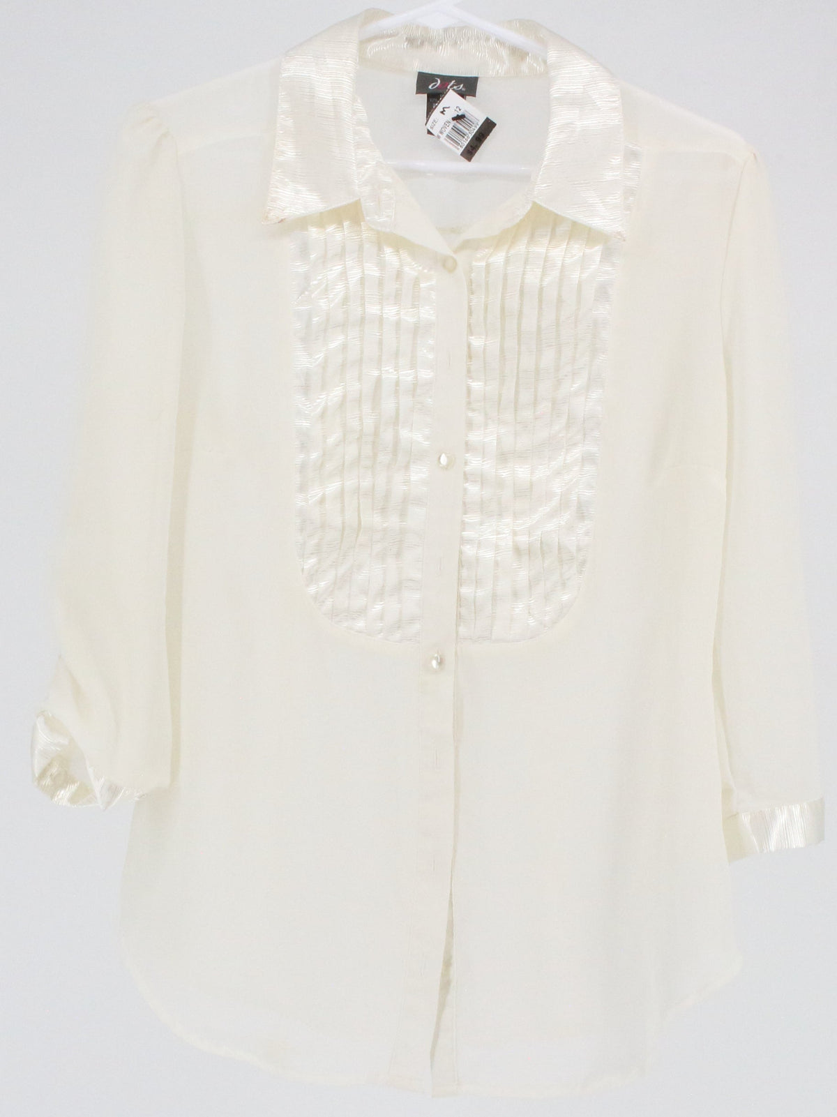 Dots White Silk Pleated Front Button-Up Long Sleeve Shirt