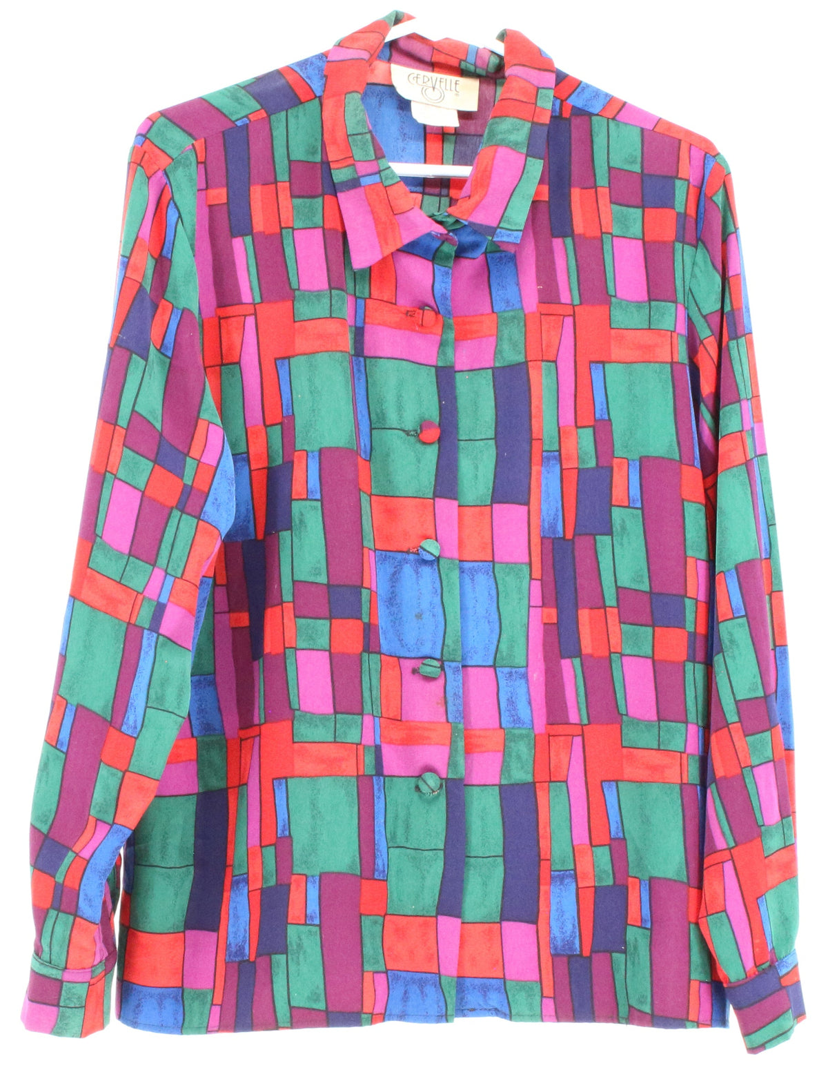 Cervelle Multi Color Asymmetry Print Long Sleeve Button-Up Shirt