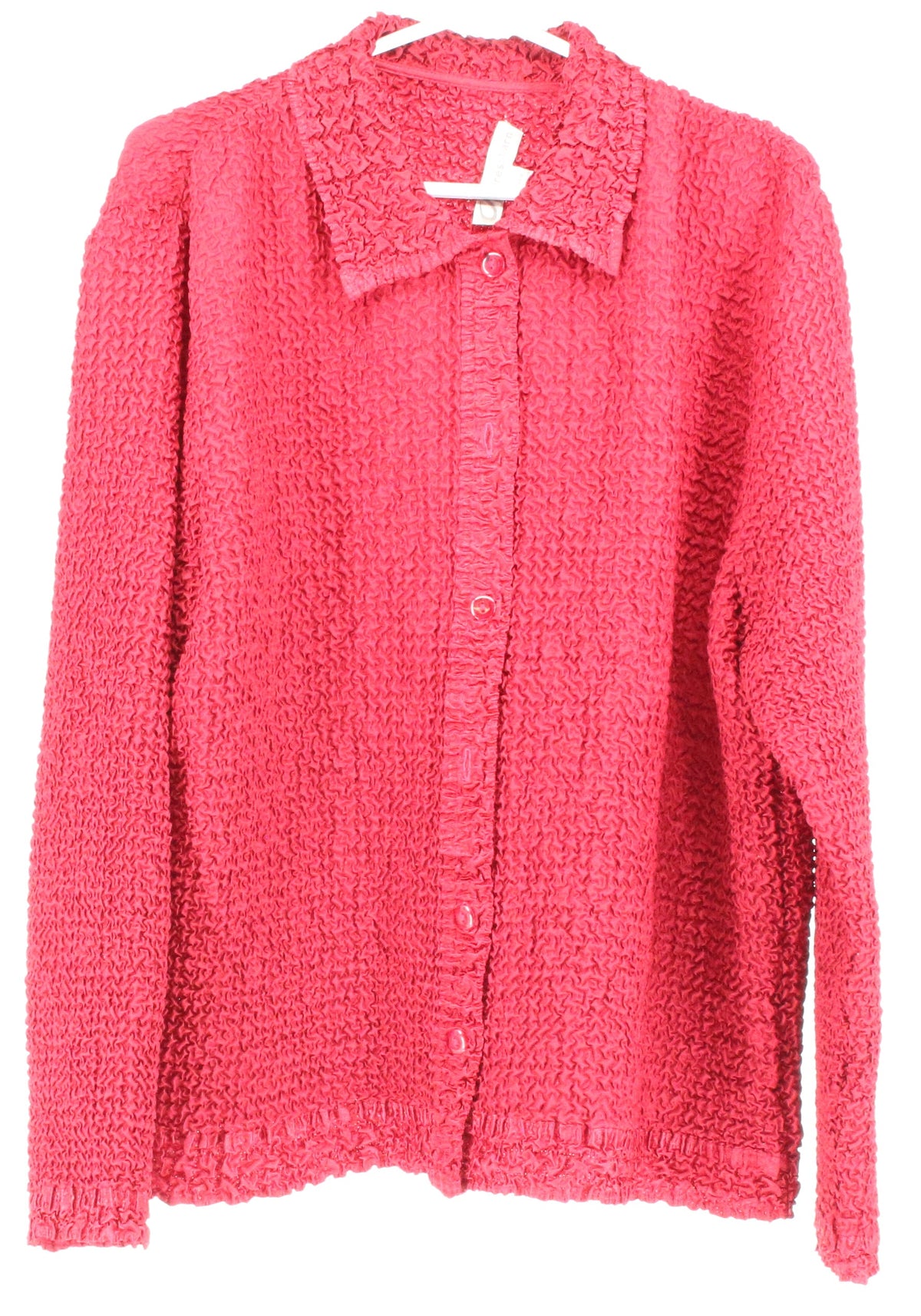 Dressbarn Maroon Crinkled Fabric Button-Up Long Sleeve Shirt