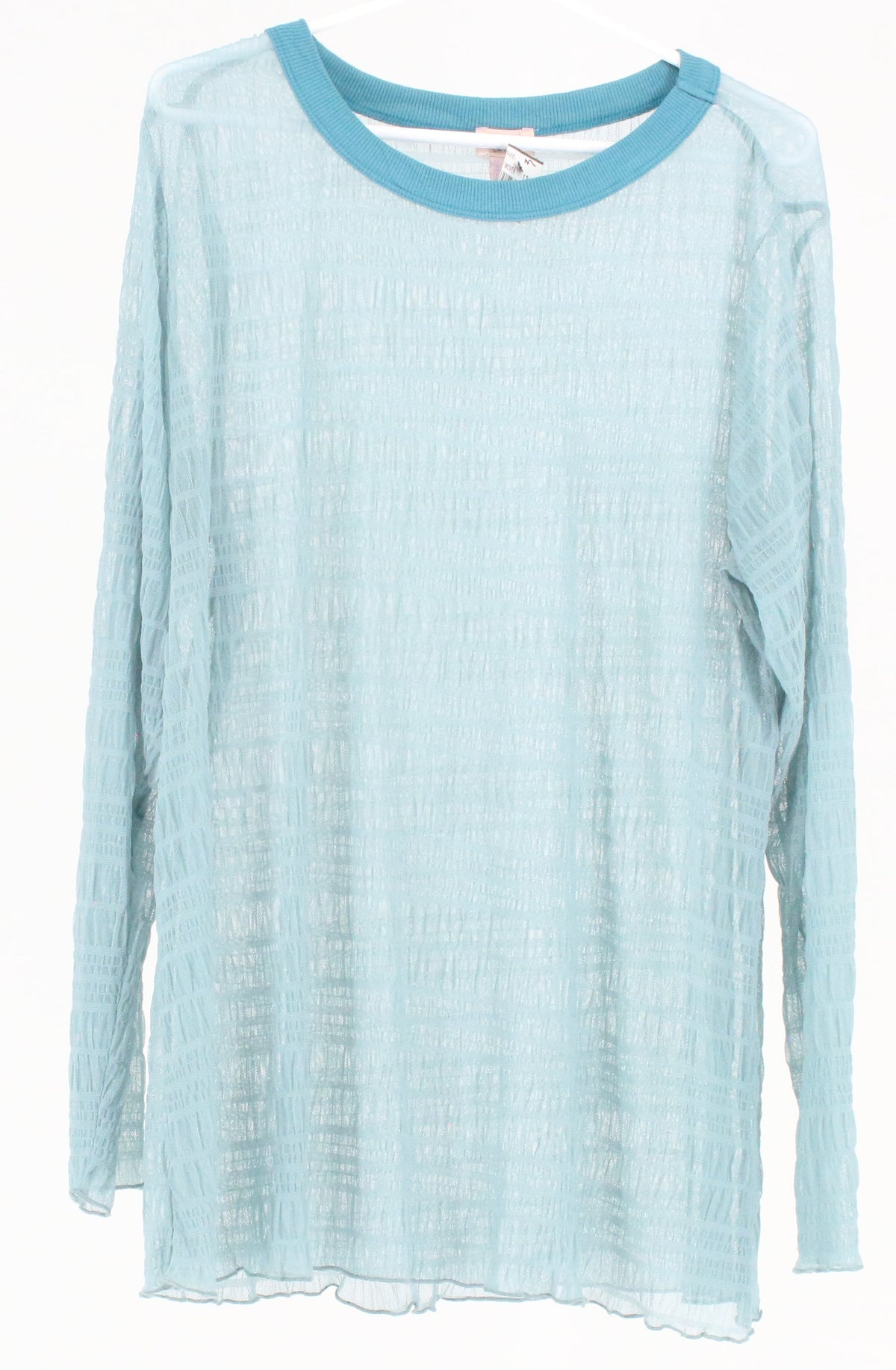 Loco Layers Blue Sheer Textured Mesh Long Sleeve Top