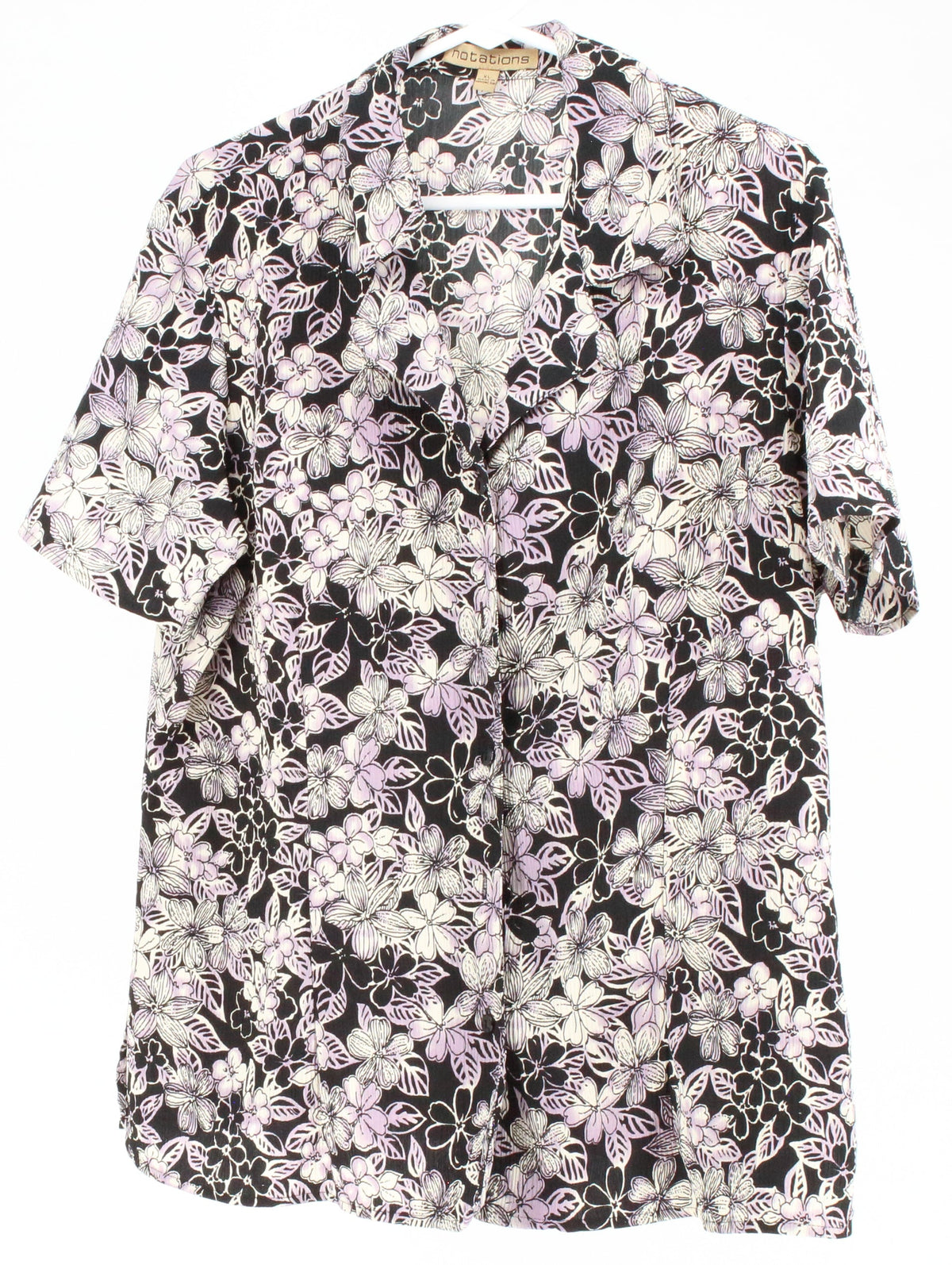 Notations Black & White Floral Print Short Sleeve Shirt