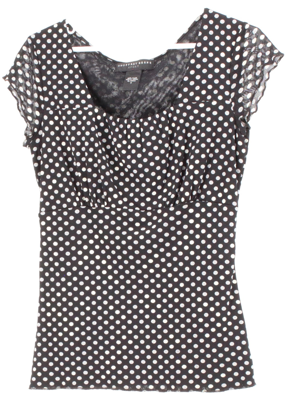 Geoffery Beene Black & White Polka Dot Print Front Pleated Top