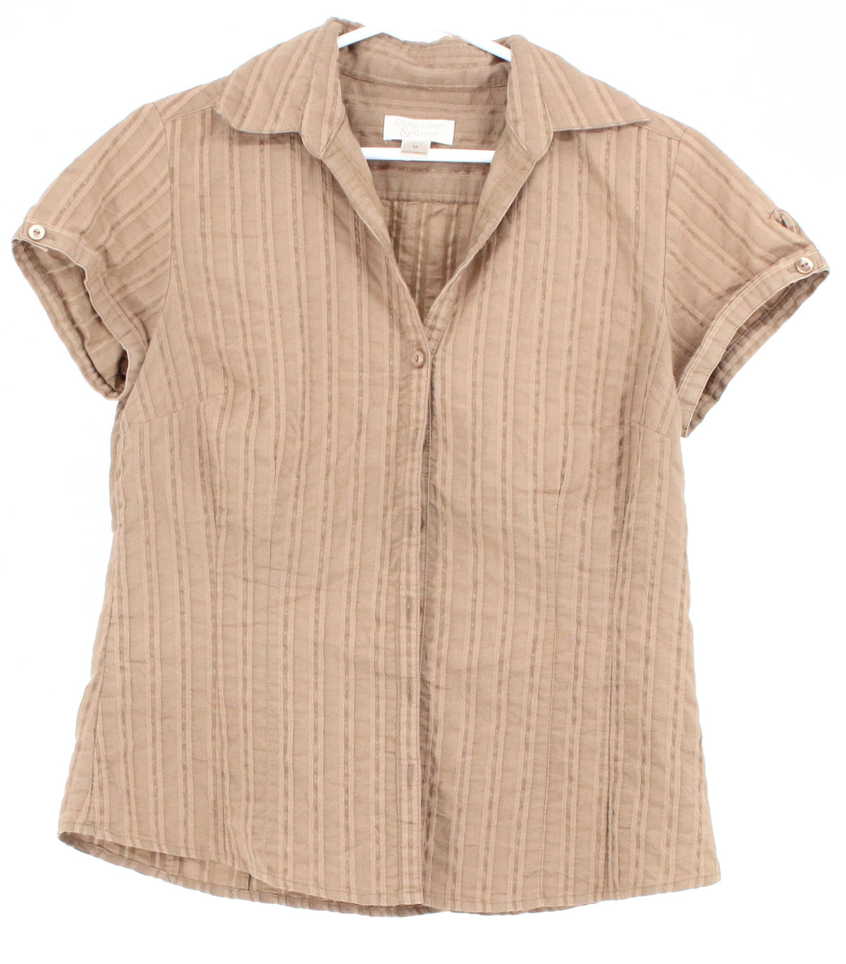 Christopher & Banks Brown Textured Stripe Short Sleeve Shirt