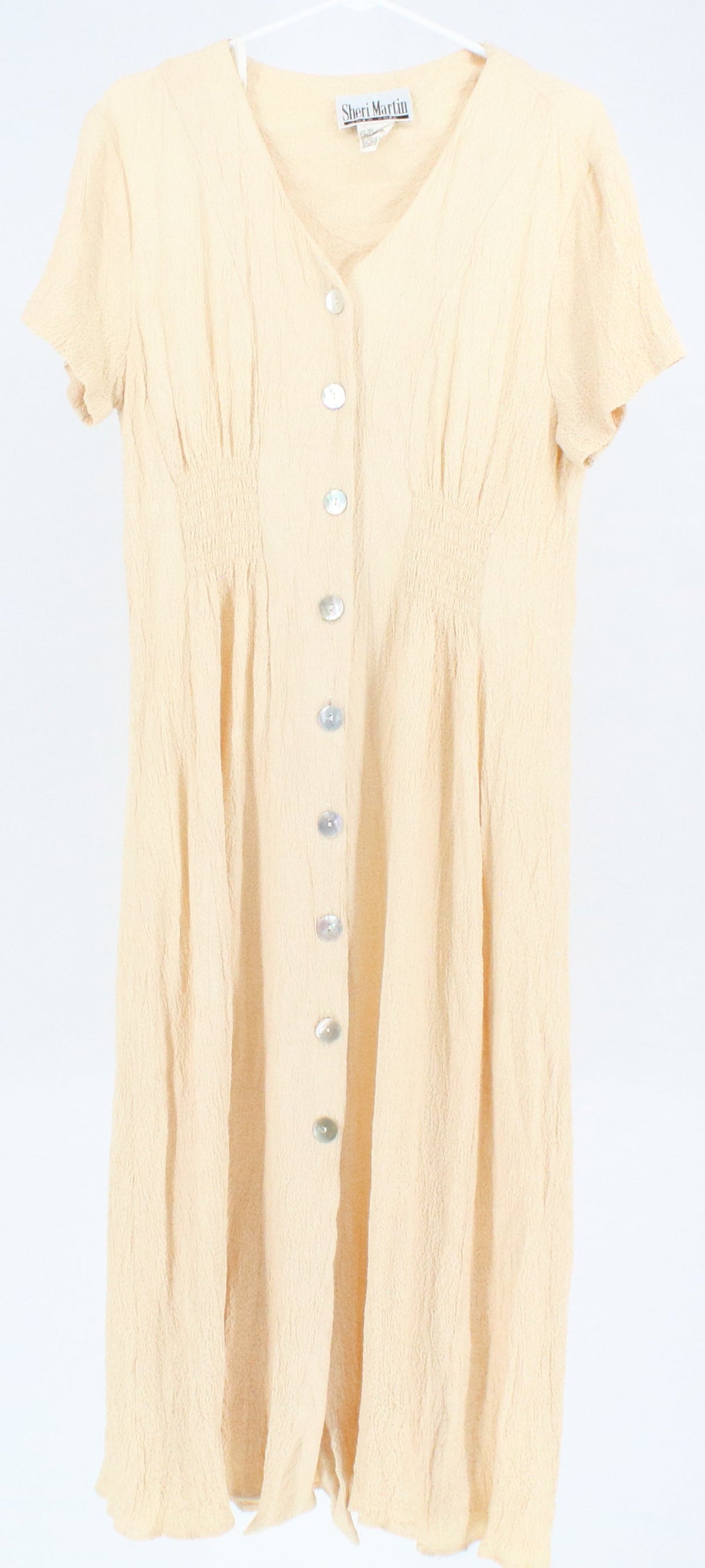 Sheri Martin New York Yellow Crinkled Fabric Button-Up Long Dress