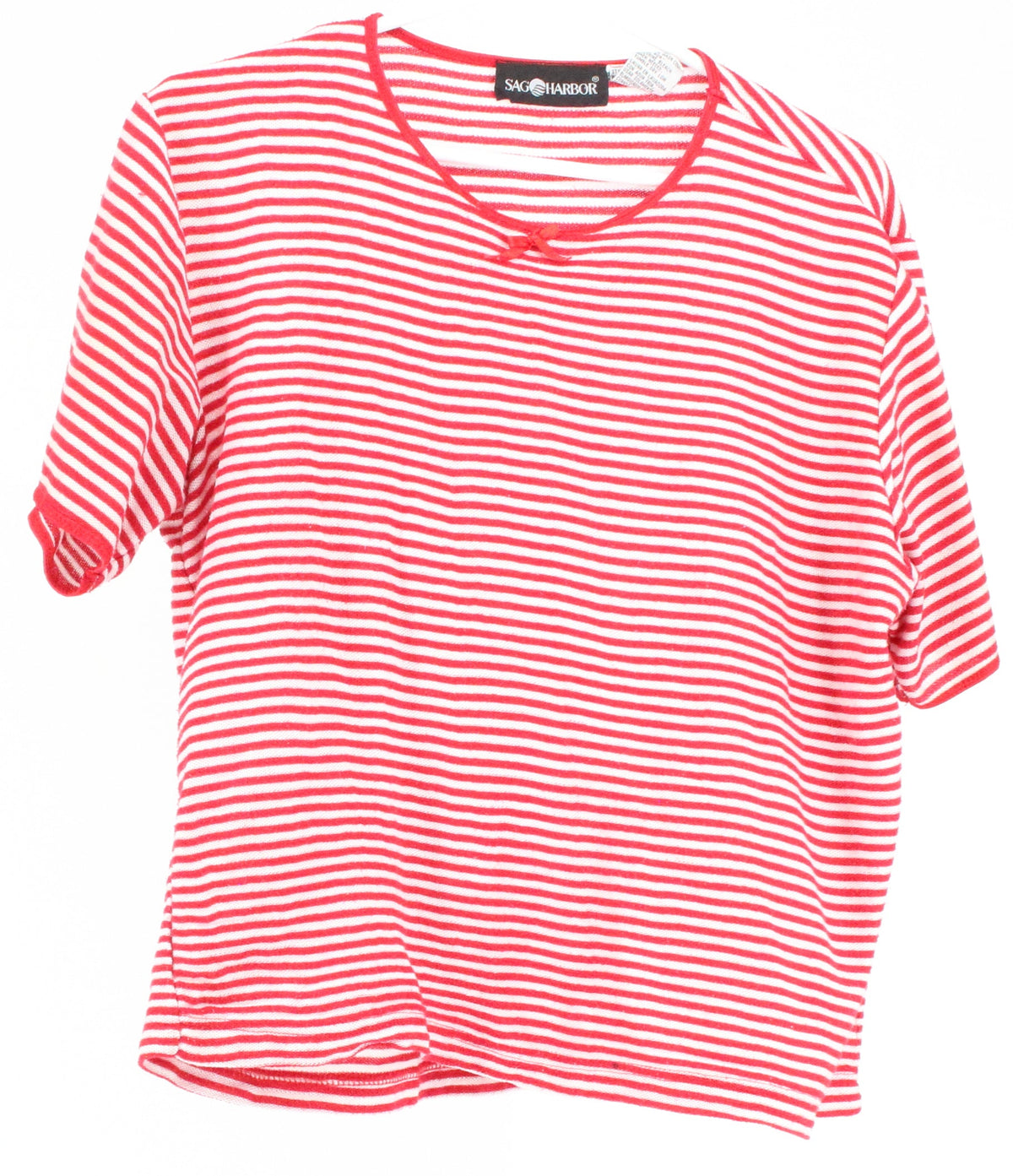 Sag Harbor Red & White Horizontal Striped Short Sleeve Top