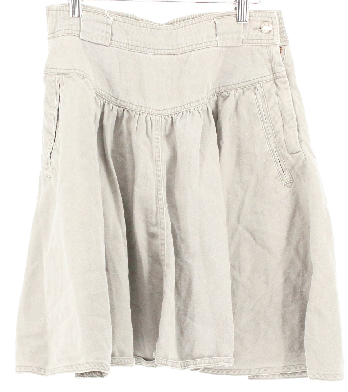 Liz Wear Grey Gathered Pleated Cotton Skirt With Pockets