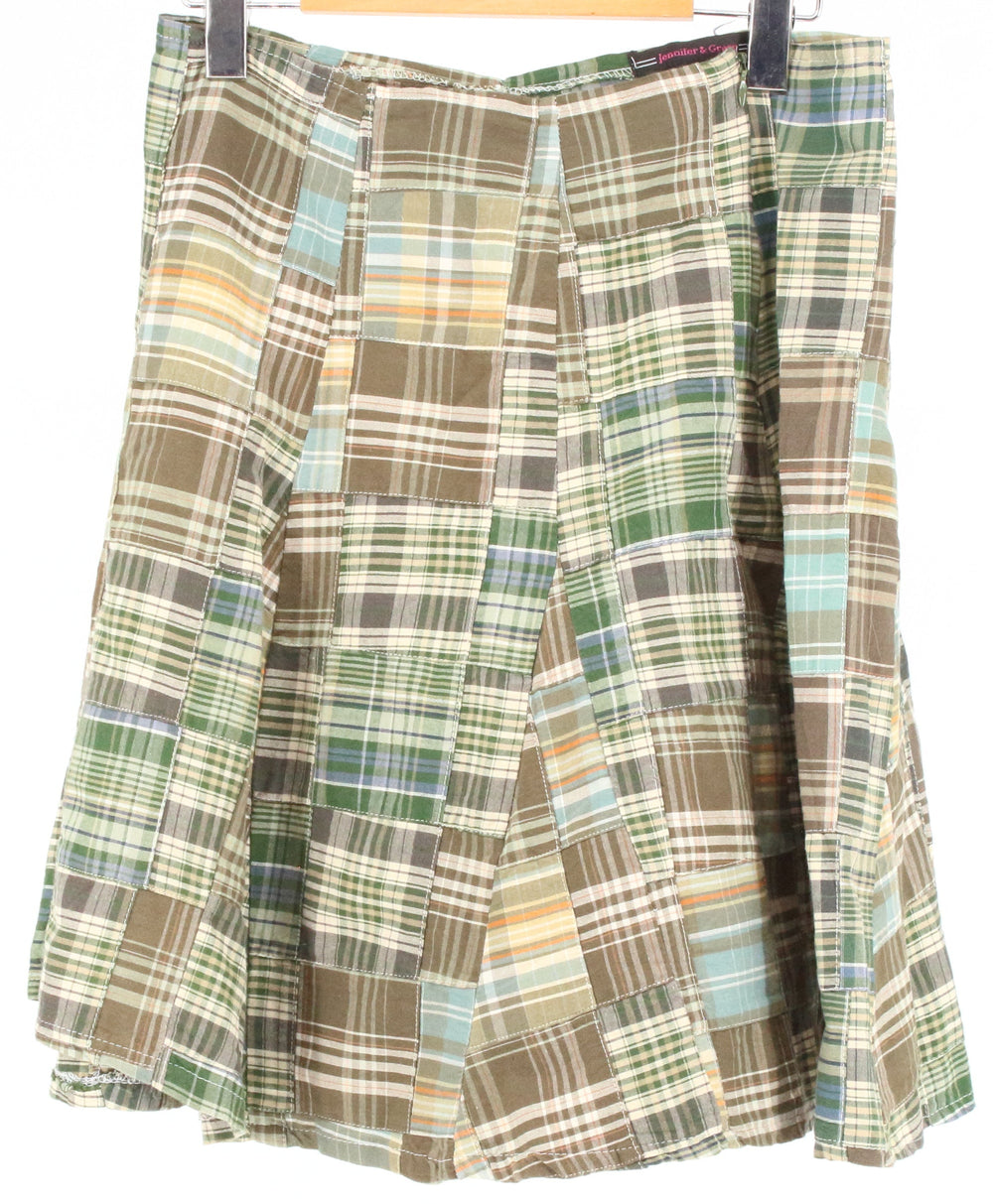 Jennifer & Grace Green & Beige Pleated Plaid Print Short Skirt