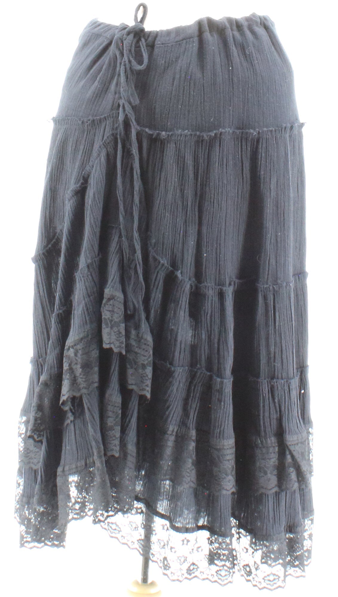 Surface Black Layered Ruffle & Lace Mid Skirt
