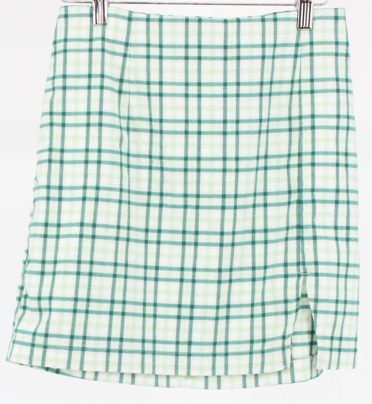 Wild Fable Green Plaid Flannel Mini Skirt With Side Slit & Back Zip