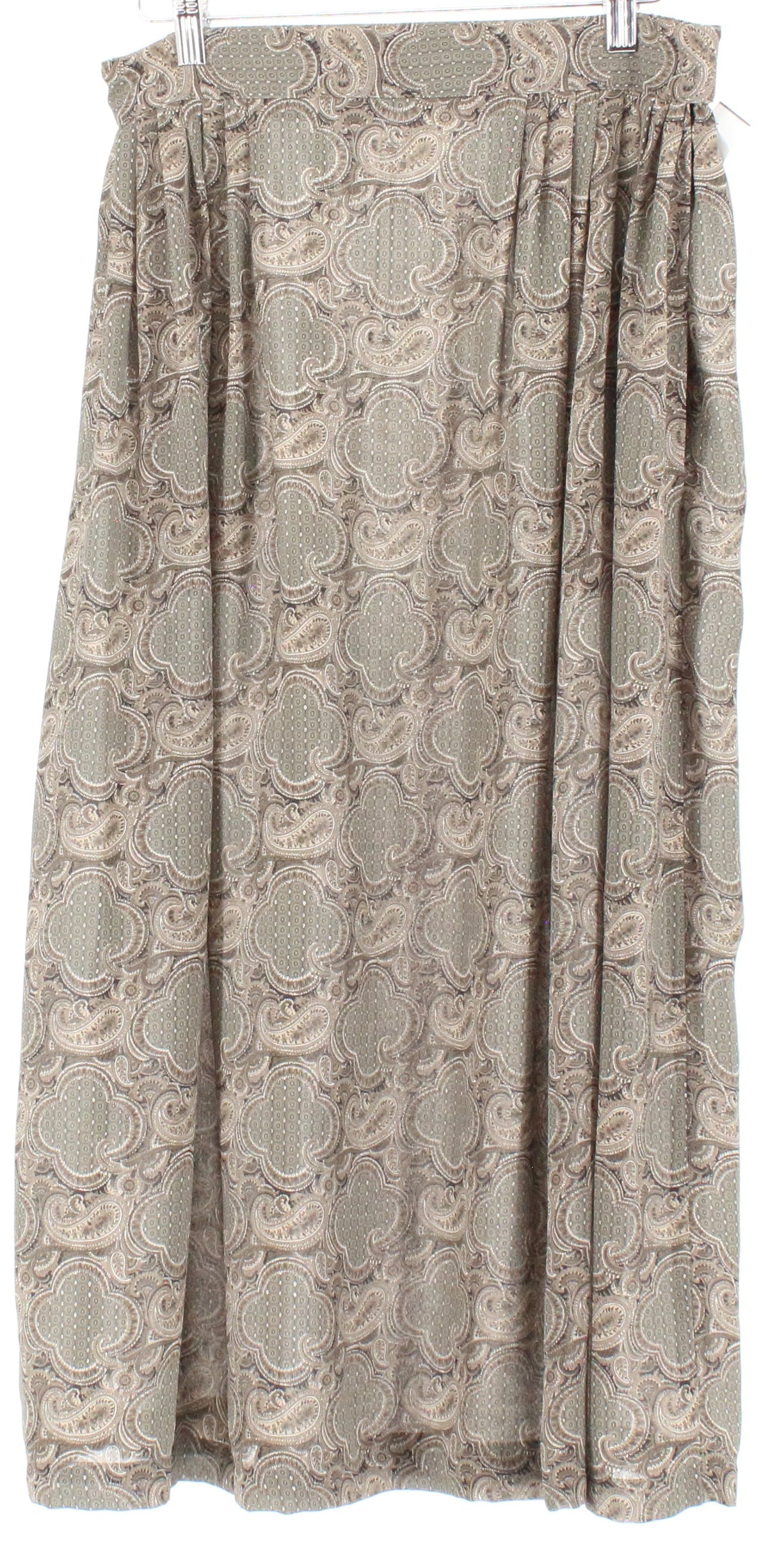 Rena Powen For Saville Army Green Paisley Print Pleated Mid-Skirt