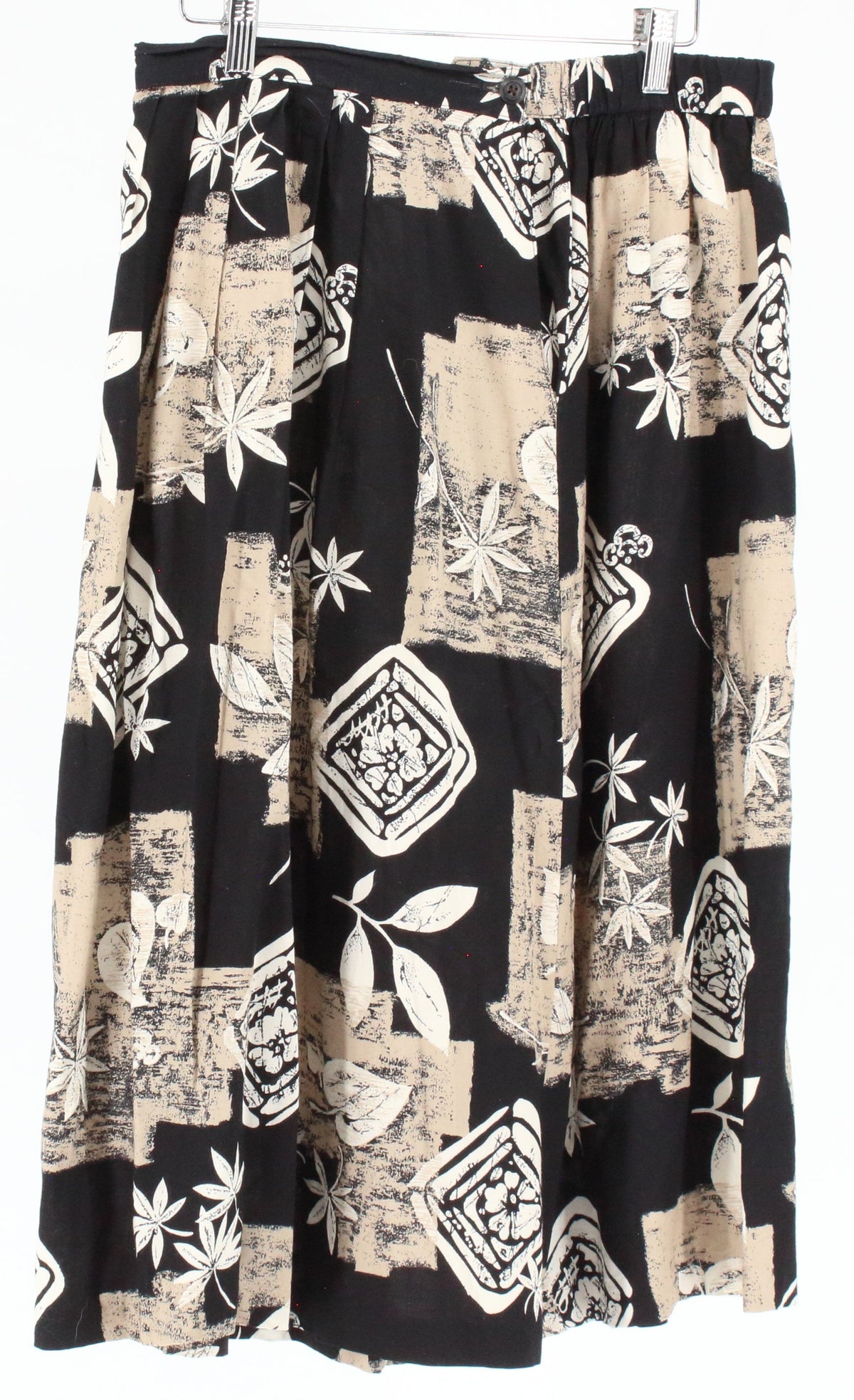 Alfred Dunner Black & Beige Printed & Pleated Mid Skirt