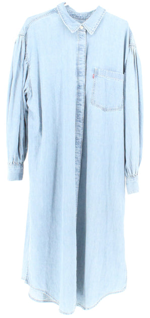 Shop Levis Blue Button-Up long Sleeve Denim Shirt Dress With Side Slits ...