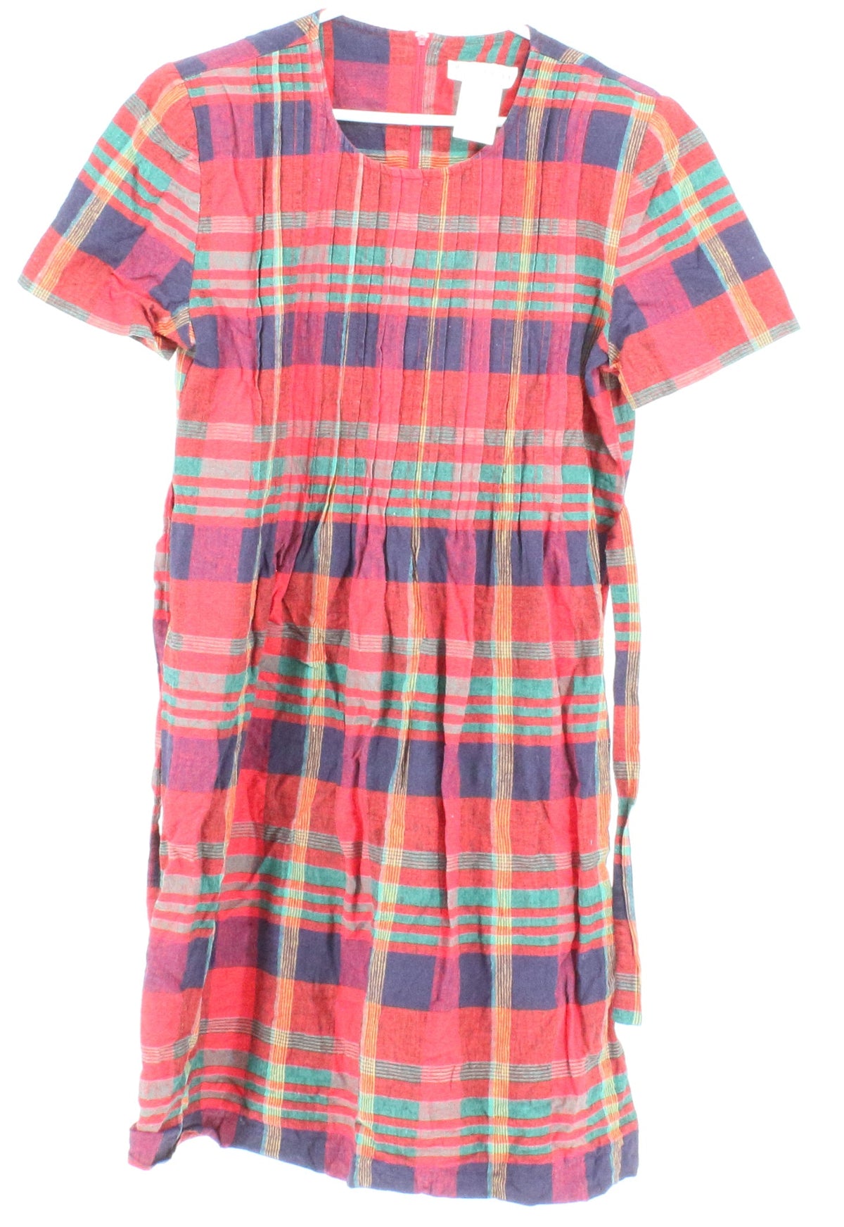 Miss Dorby Petites Red Plaid Print Front Pleated Mid Dress With Back Tie & Shoulder Pads