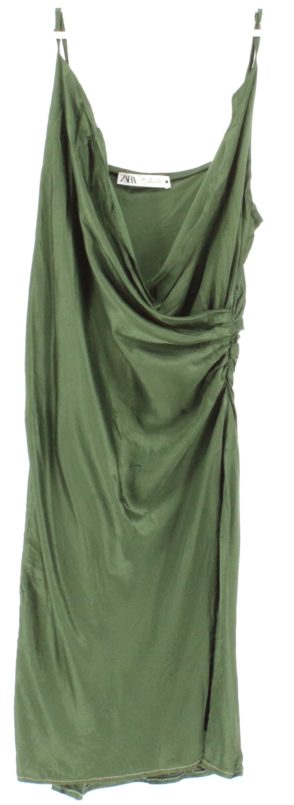 Zara Dark Green Wrap-Up Pleats Slik Short Dress With Side Slit