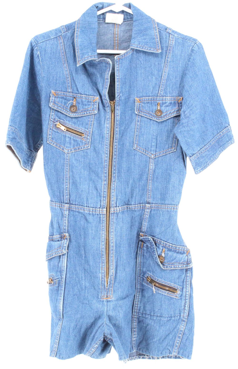 Blue Zip-Up Multi Pocket Denim Romper