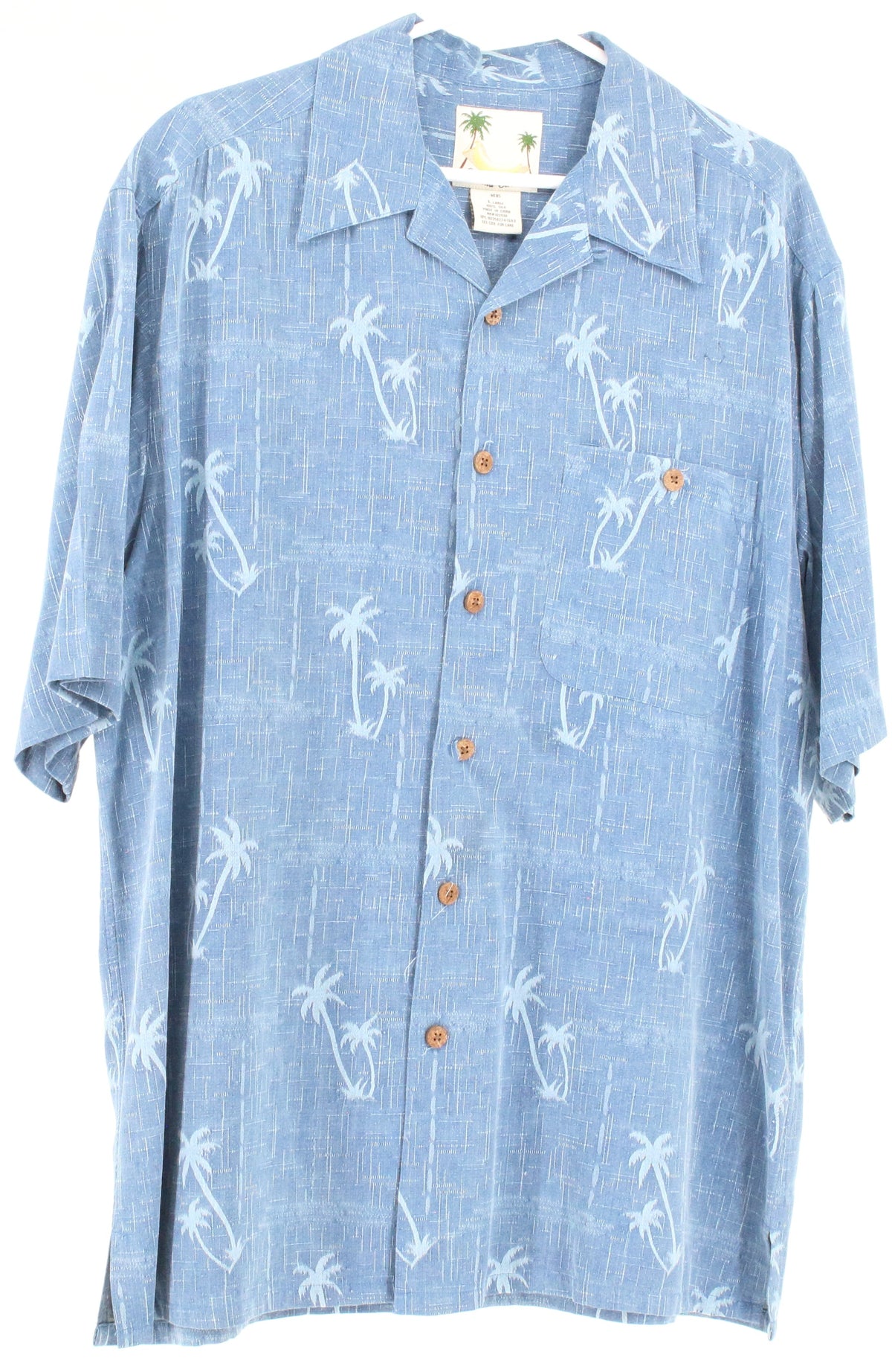 Banana Cabana Blue Tropical Tree Printed Button-Up Short Sleeve Shirt