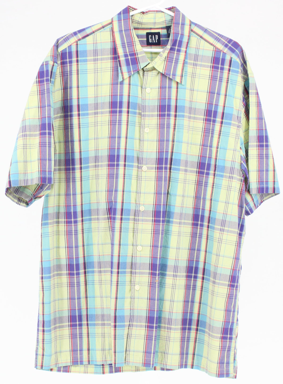 Gap Green & Purple Check Print Button-Up Short Sleeve Shirt