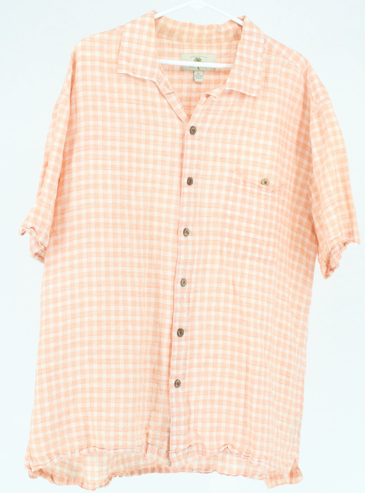 Island Shores Peach & White Check Print Button-Up Short Sleeve Shirt