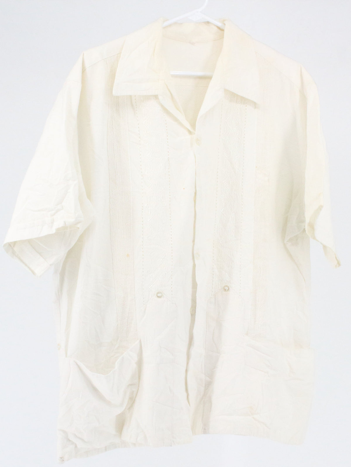 White Front Embroidered Button-Up Short Sleeve Shirt