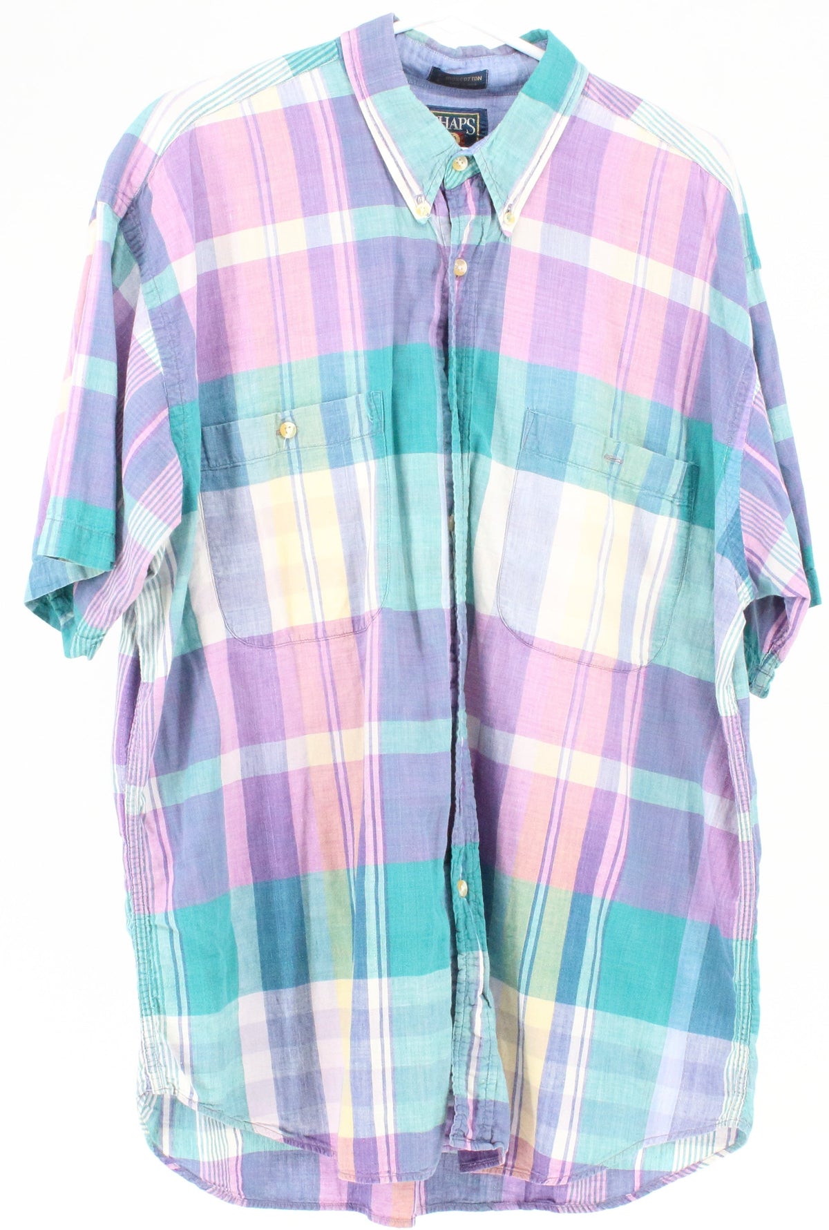 Ralph Lauren Chaps Purple Check Print Button-Up Short Sleeve Shirt