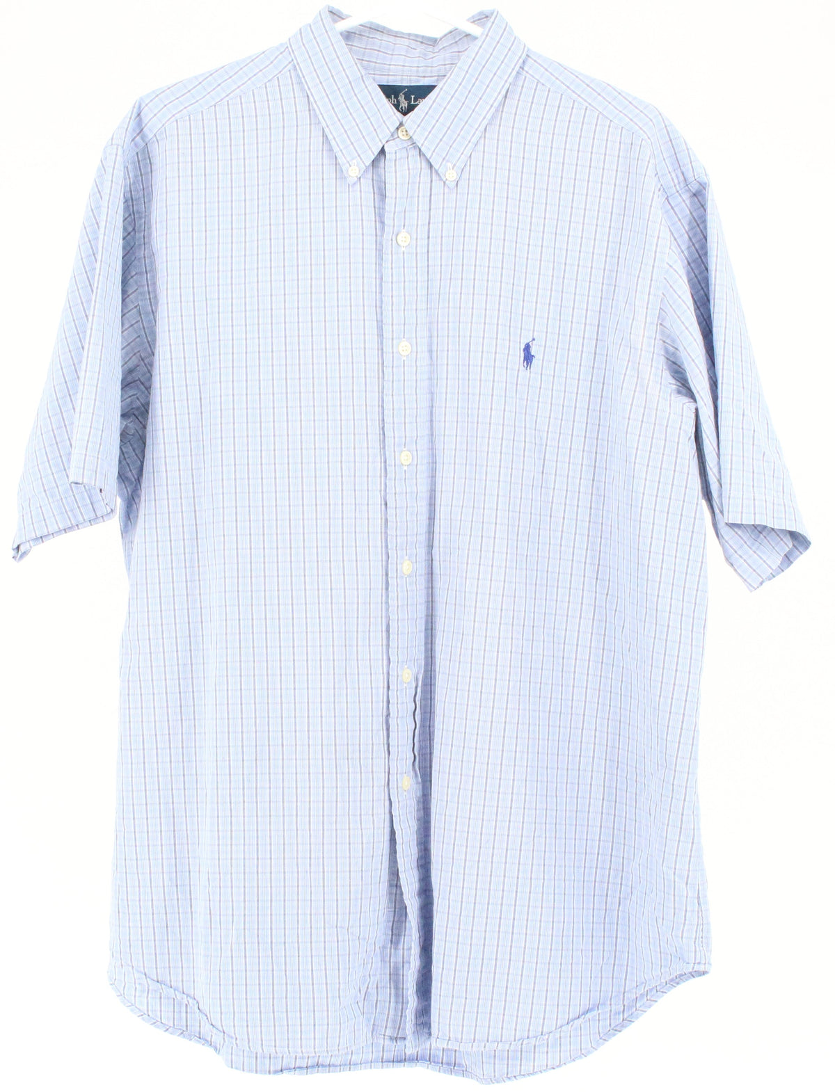 Ralph Lauren Classic Fit Blue Check Print Button-Up Short Sleeve Shirt