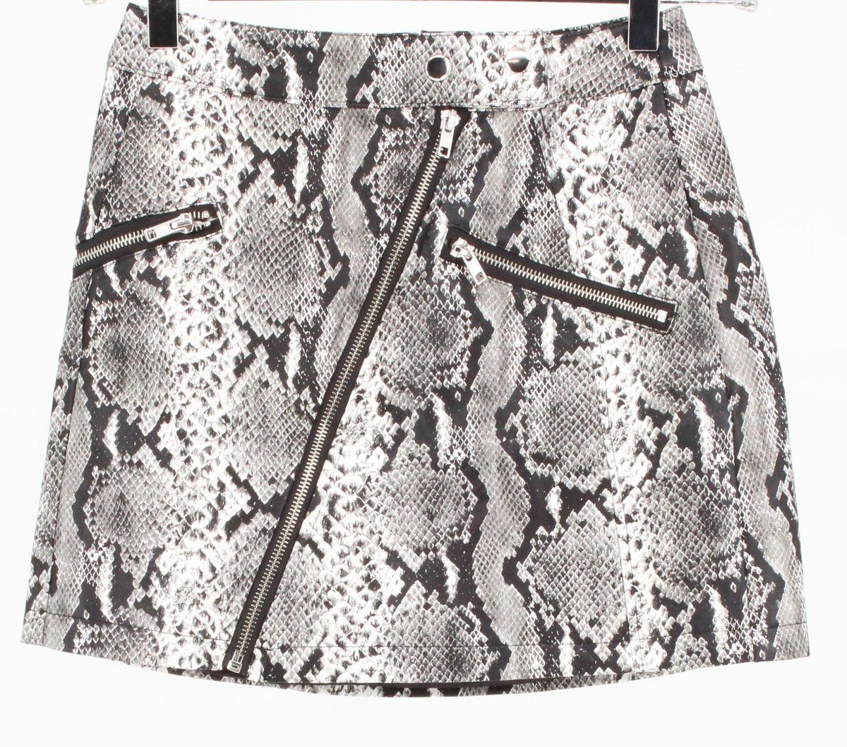 Forever 21 Black & White Snake Print Multi Zip Pattern Mini Skirt