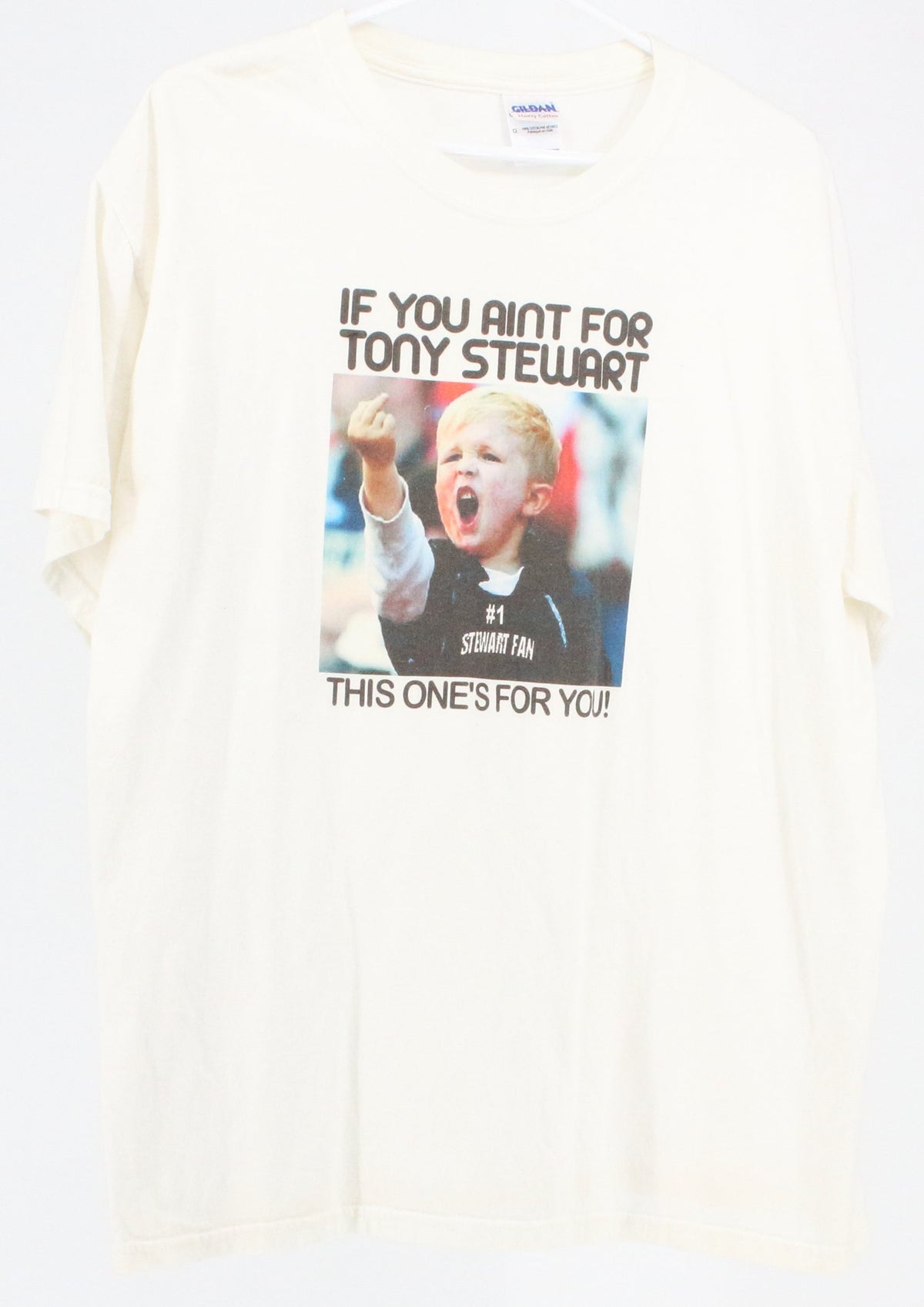 Gildan White " If you ain't for Tony Stewart..." Front Graphic T-Shirt
