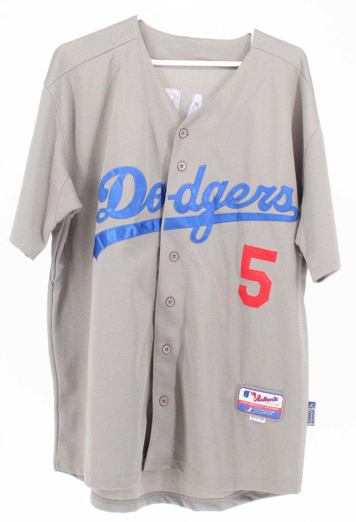 Majestic Gray Front Dodgers 5 Logo & Back Seager 5 Logo MLB Jersey
