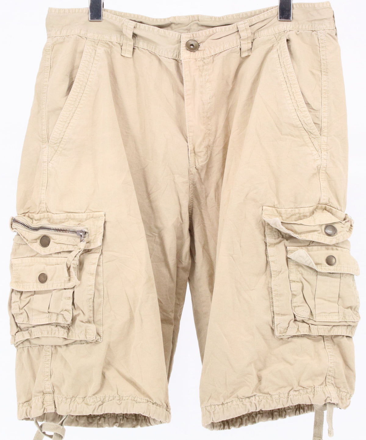 Beige Double Pocket Cargo Shorts 34"