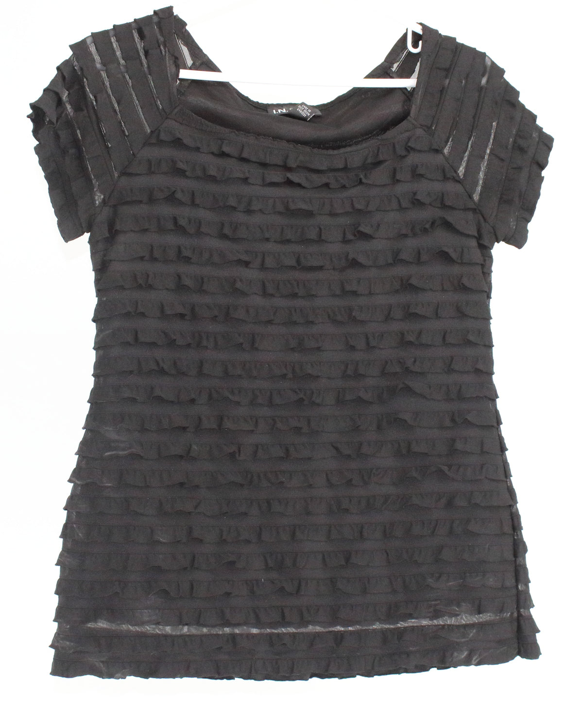 I.N Studio Black Ruffle Short Sleeve Top