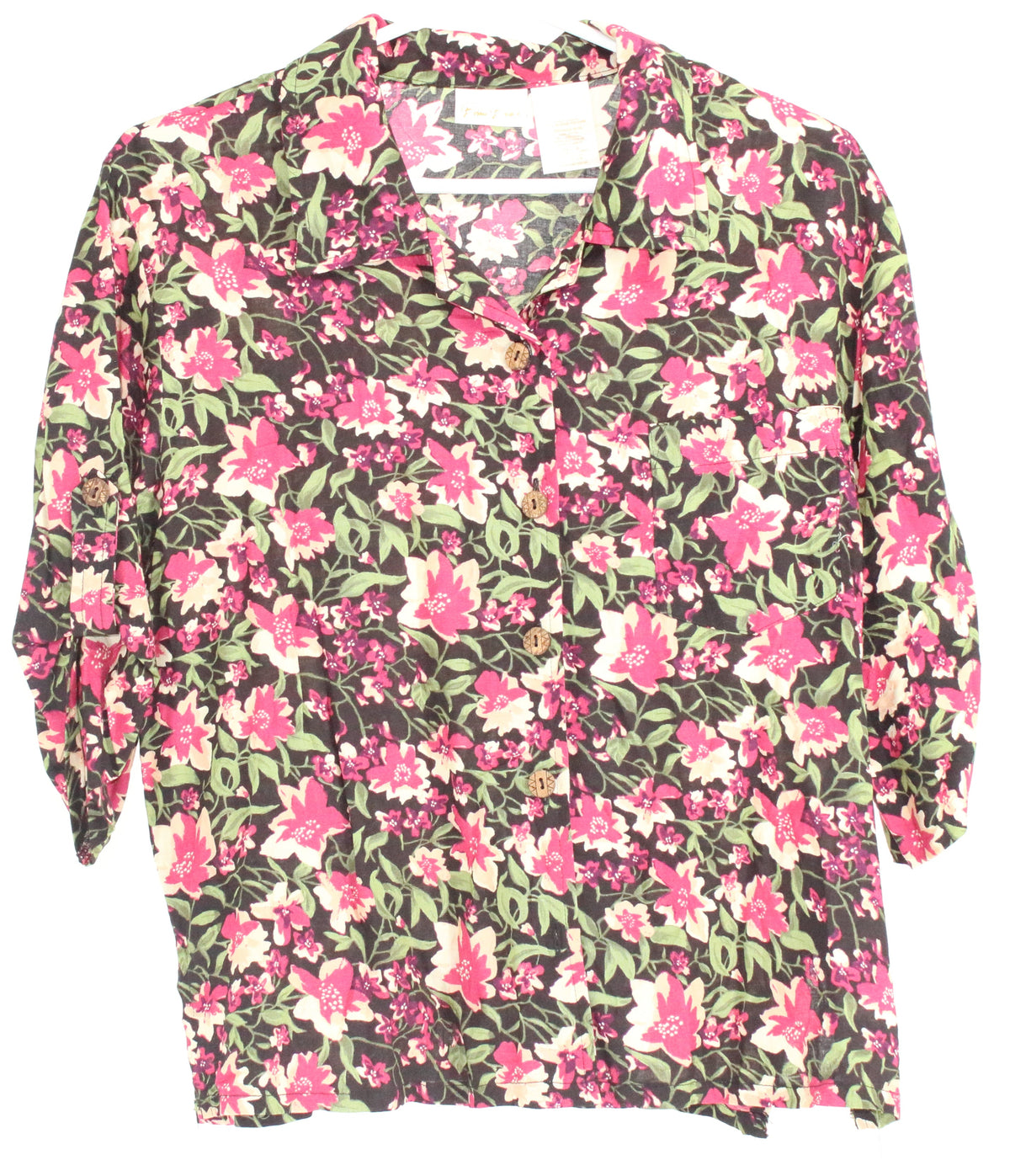 Bobbie Brooks Black & Pink Floral Print Button-Up Blouse