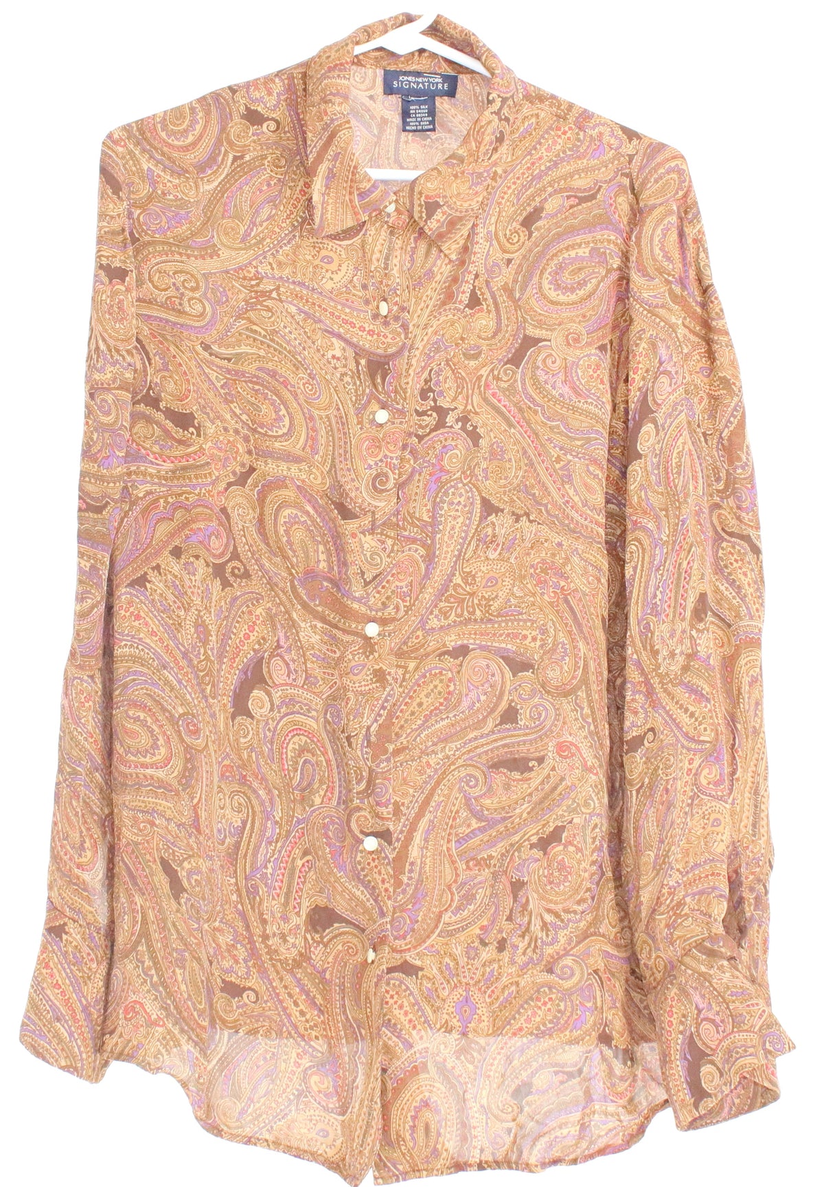 Jones New York Signature Brown Paisley Print Blouse