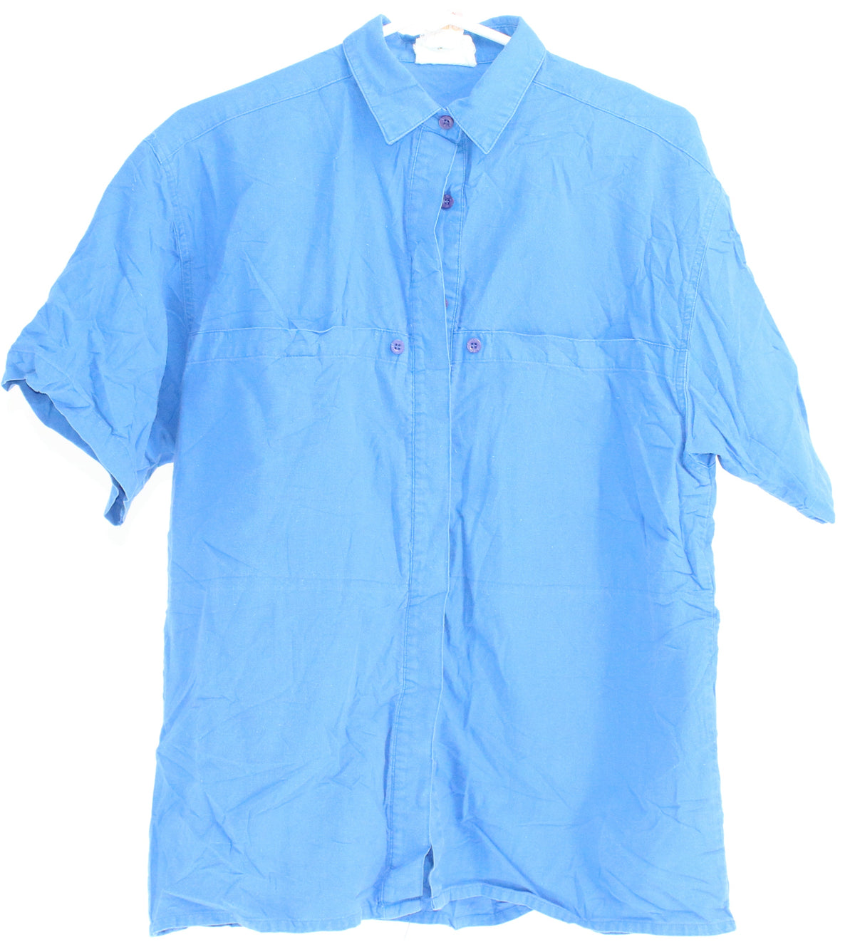 Blue Front Pockets Button-Up Short Sleeve Shirt