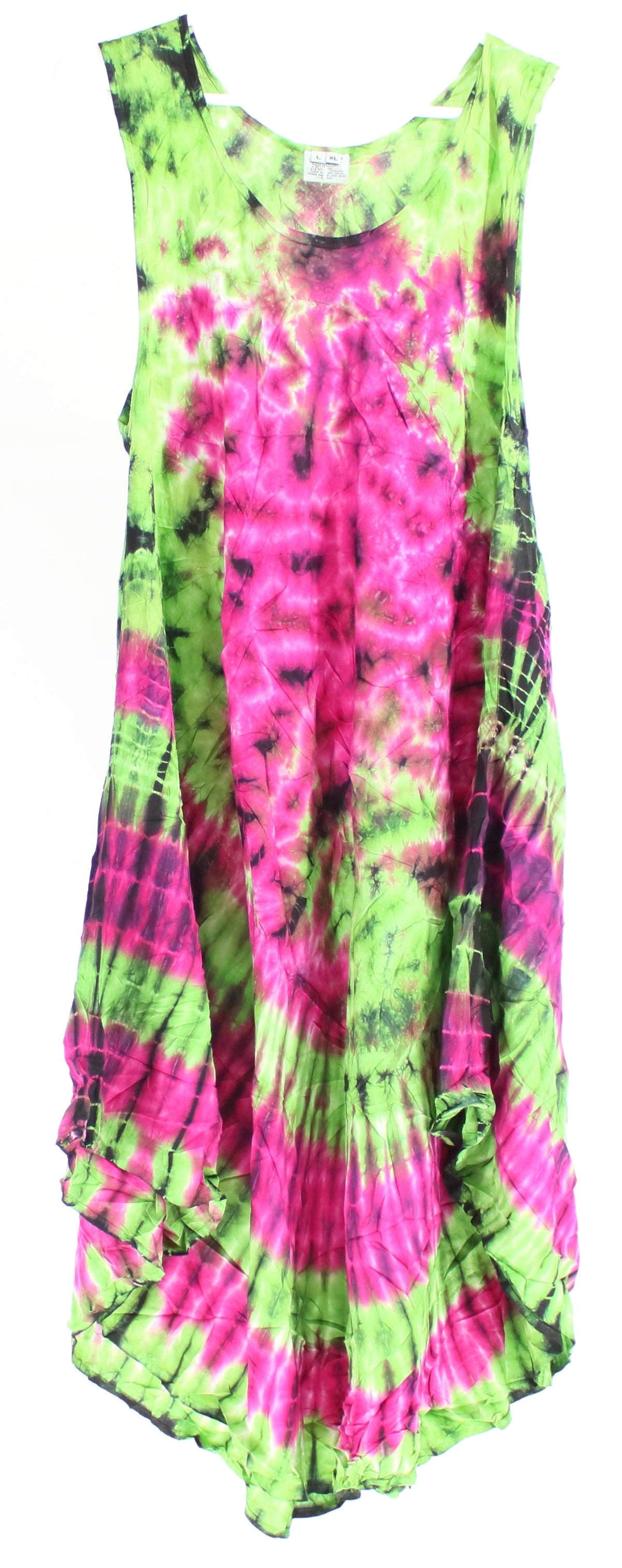 The Thai Boutique Green & Pink Tie Dye Sleeveless Mid Dress