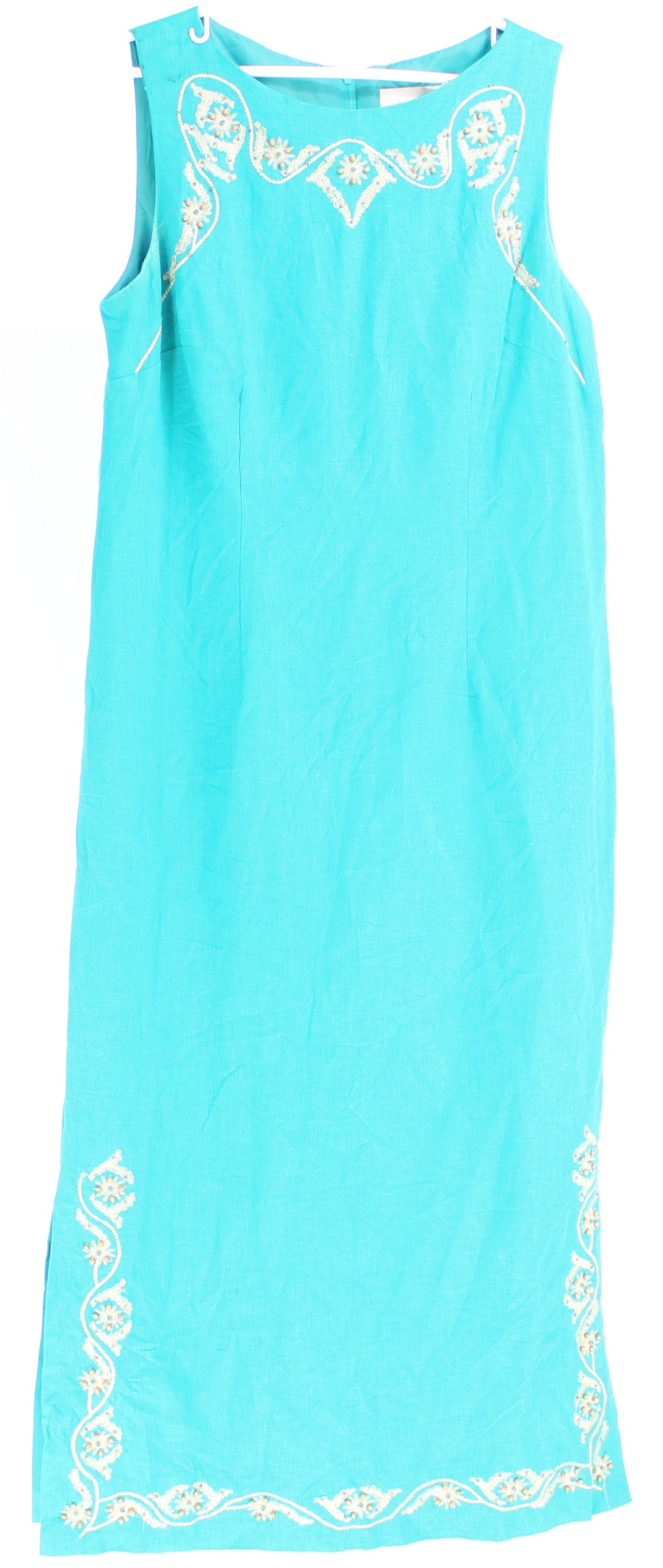 Sag Harbor Turquoise Embroidered With Beads Sleeveless Long Dress With Slits