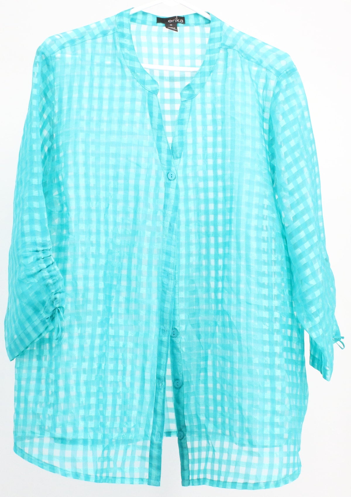 Erika Blue Button Up Sheer Blouse