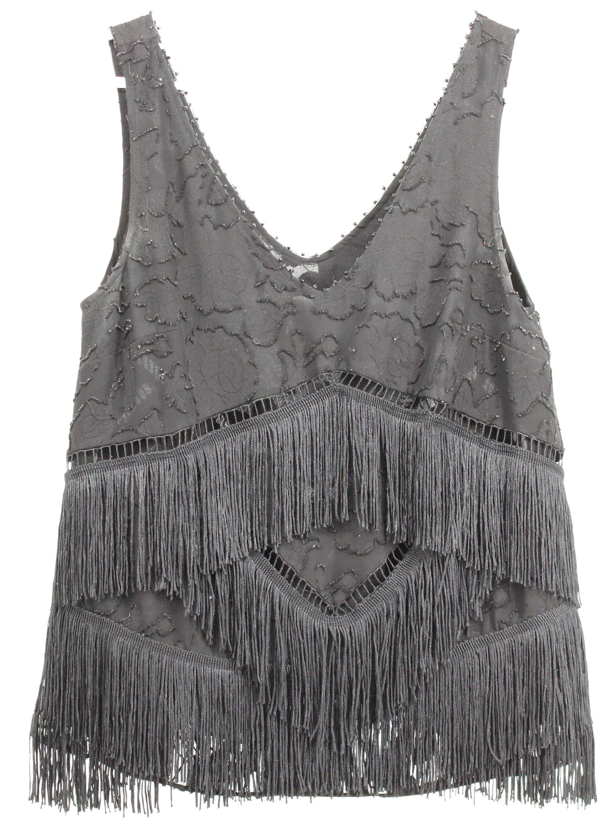 HD in Paris Black V-Neck Fringe Top