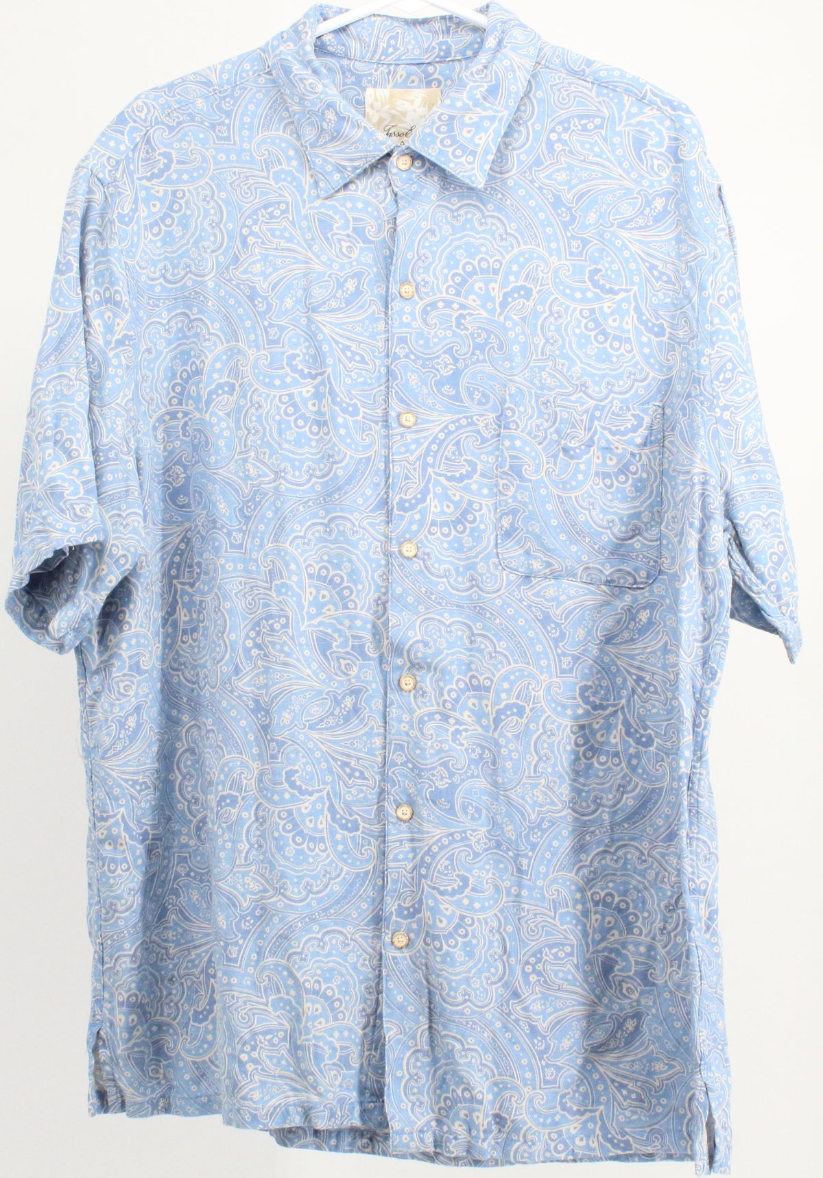 Tasso Elba Island Blue Paisley Print Button-Up Short Sleeve Shirt