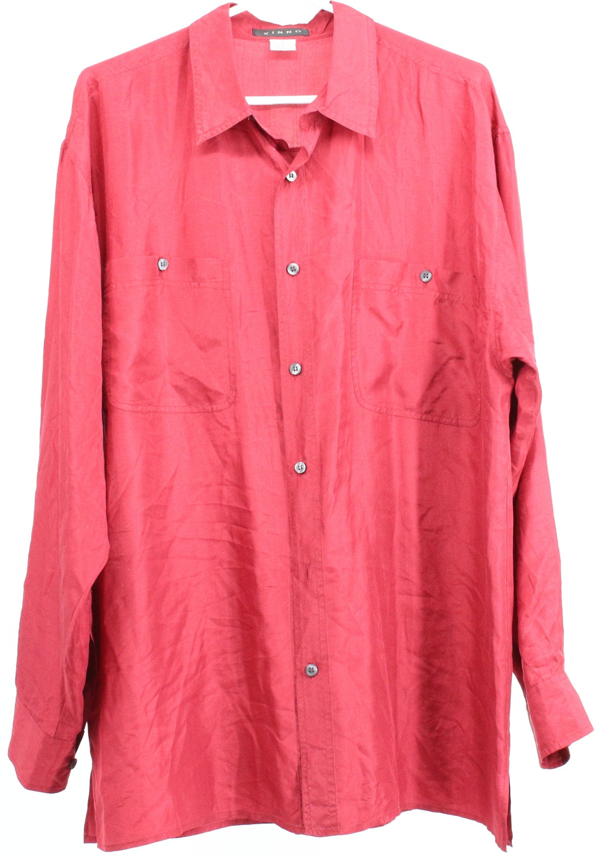 Xinno Red Front Pocket Silk Blouse