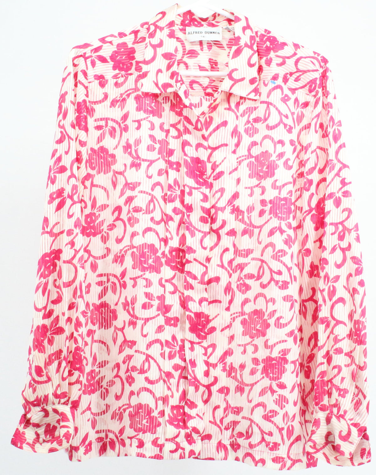 Alfred Dunner White & Pink Floral Print Button-Up Transparent Blouse