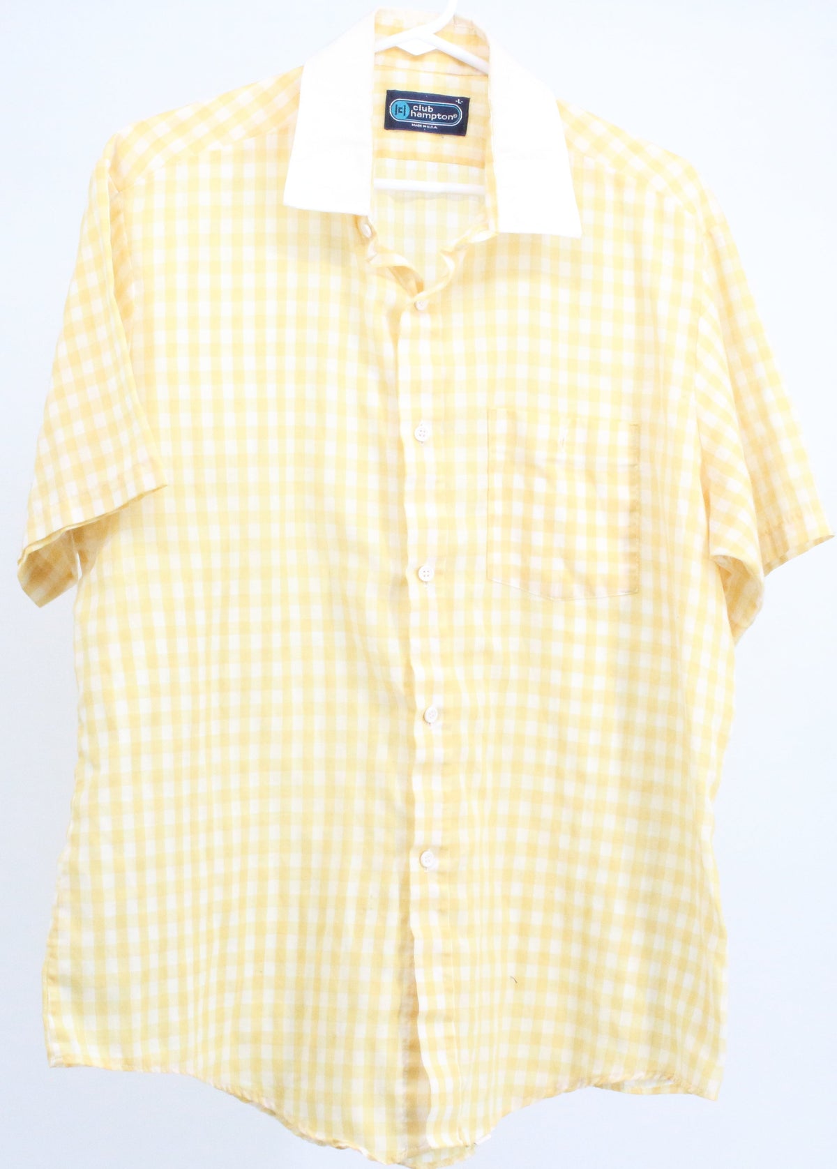 Club Hampton Yellow Check Print White Collar Short Sleeve Shirt