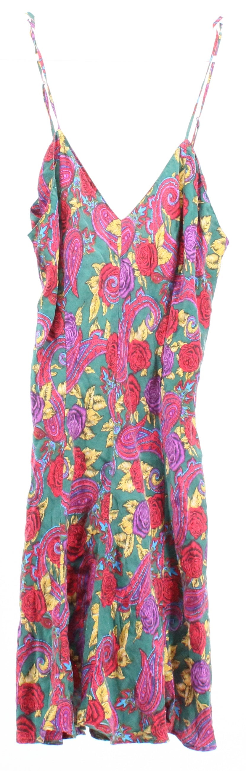 Frederick's of Hollywood Green & Pink Floral & Paisley Print Short Dress